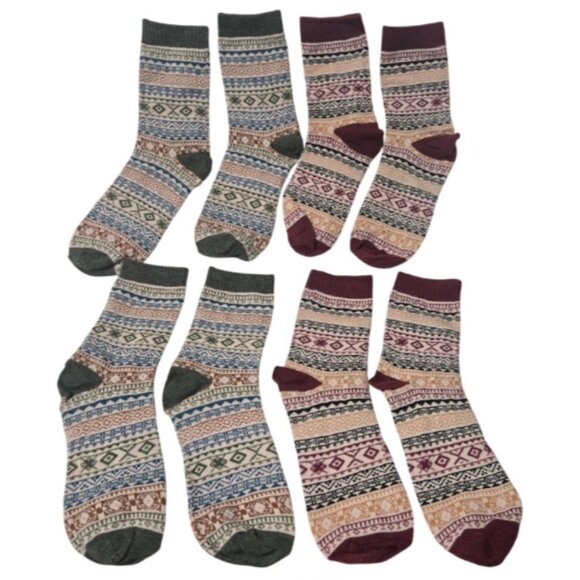 4 Pairs Cozy Mid-Calf Ribbed Cuff Thermal Warm Winter Comfy Unisex Tribal Socks - Picture 4 of 5